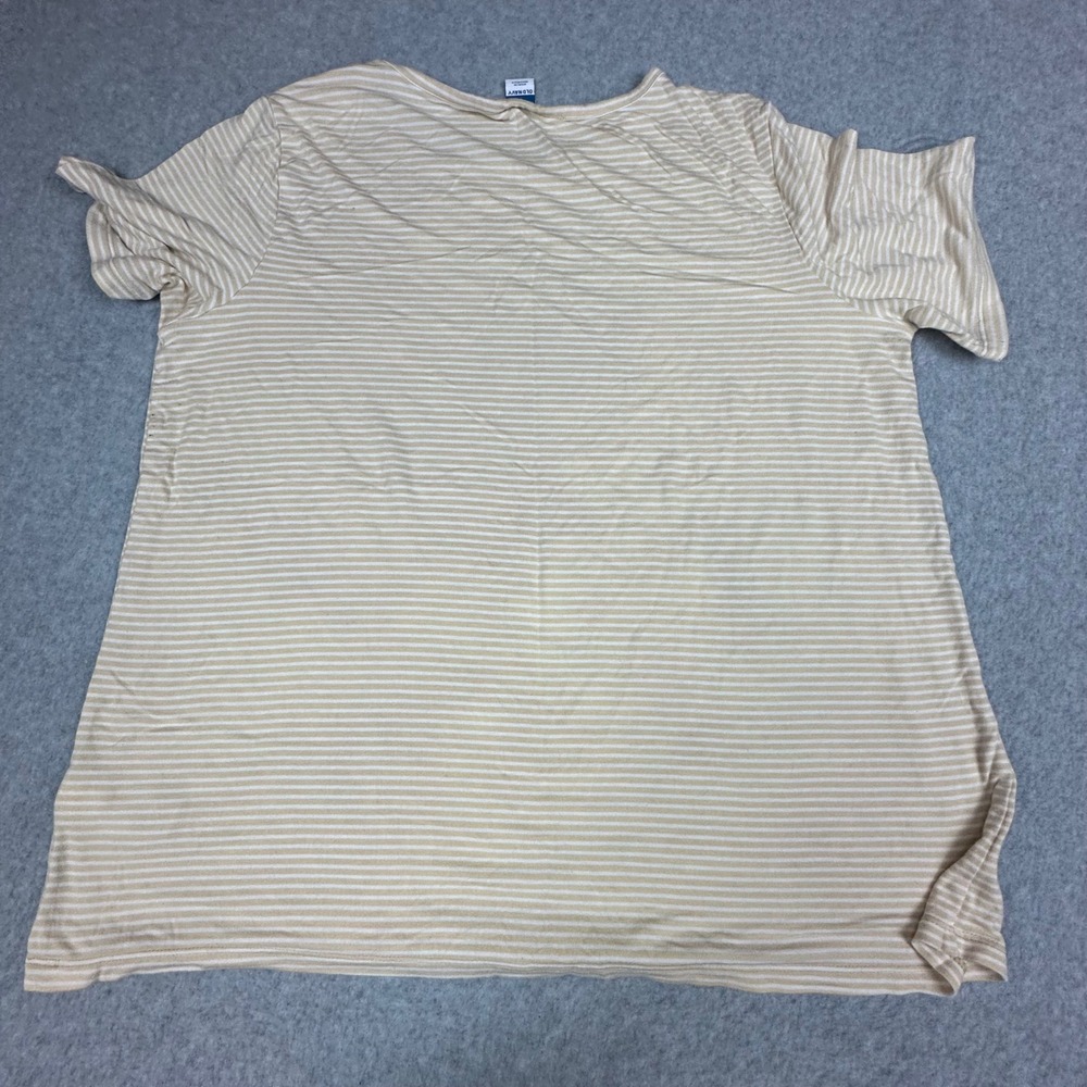 Old Navy Luxe Womens Medium Tan White Striped Short Sleeve Crew Neck T-Shirt - Picture 7 of 9